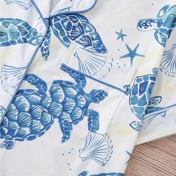 Blue Turtle Print Women's Pajama Set size S - Picture 5 of 7
